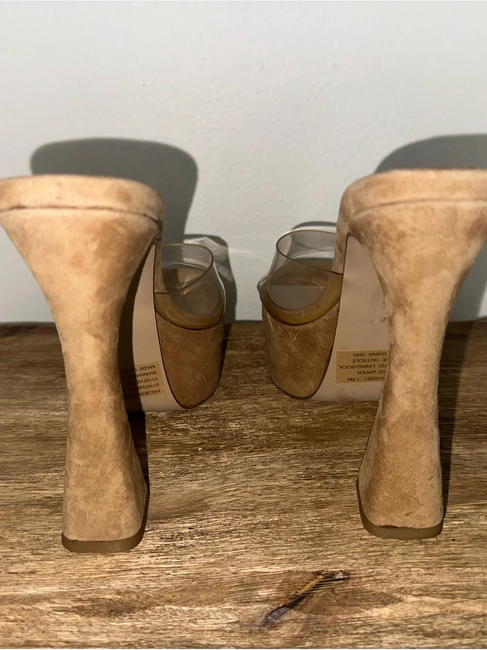 Steve Madden Tan Suede Platform Sandal with Clear Strap